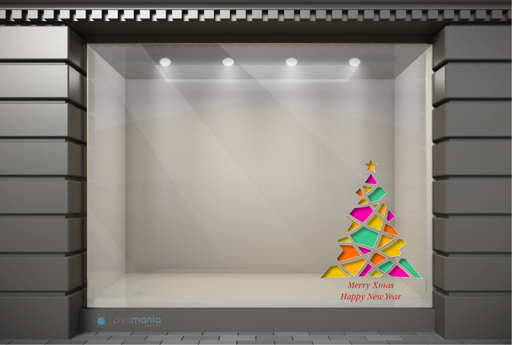 XSM041 Χριστουγεννιάτικα Αυτοκόλλητα Βιτρίνας / Τοίχου - Πολύχρωμο Χριστουγεννιάτικο Δέντρο